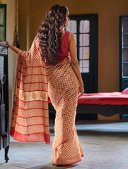 Bagru Statements: Hand Block Printed Mul Cotton Saree - Phool Patti
