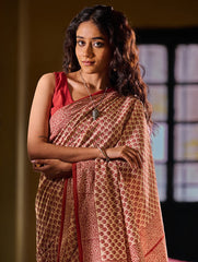 Bagru Statements: Hand Block Printed Mul Cotton Saree - Phool Patti