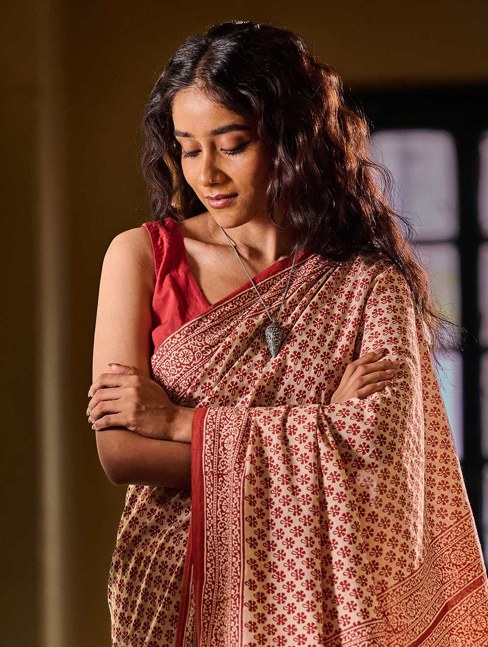 Bagru Statements: Hand Block Printed Mul Cotton Saree - Phool Patti
