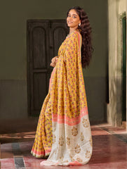 Sanganer Summers. Hand Block Printed Chanderi Saree - Marigold Lotus