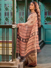 Bagru Statements: Hand Block Printed Kota Doria Saree - Desert Flora