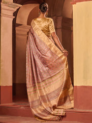 Exclusive Elegance. Hand Block Printed Tussore Silk Saree - French Rose