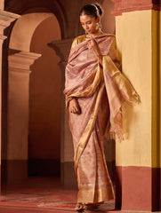 Exclusive Elegance. Hand Block Printed Tussore Silk Saree - French Rose