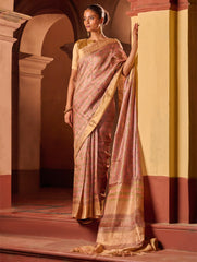 Exclusive Elegance. Hand Block Printed Tussore Silk Saree - French Rose