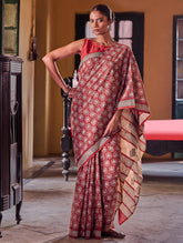 Bagru Statements: Hand Block Printed Mul Cotton Saree - Crimson Blossom