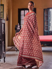 Bagru Statements: Hand Block Printed Mul Cotton Saree - Crimson Blossom