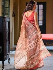 Bagru Statements: Hand Block Printed Mul Cotton Saree - Crimson Blossom
