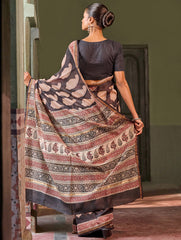 Bagru Statements: Hand Block Printed Chanderi Saree - Shah Gul