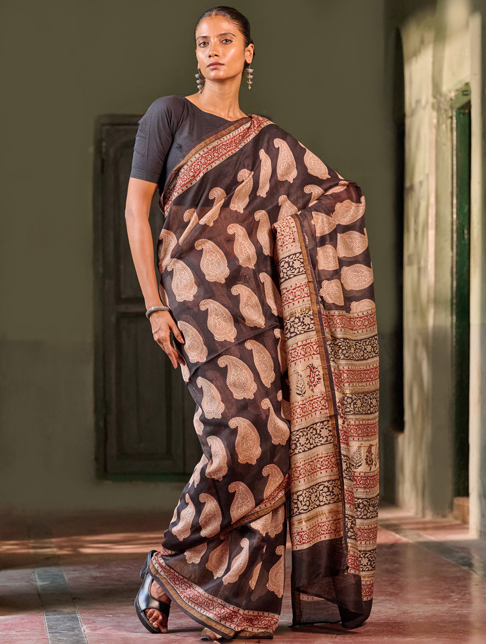 Bagru Statements: Hand Block Printed Chanderi Saree - Shah Gul