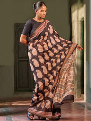 Bagru Statements: Hand Block Printed Chanderi Saree - Shah Gul