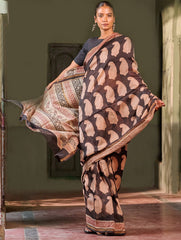 Bagru Statements: Hand Block Printed Chanderi Saree - Shah Gul