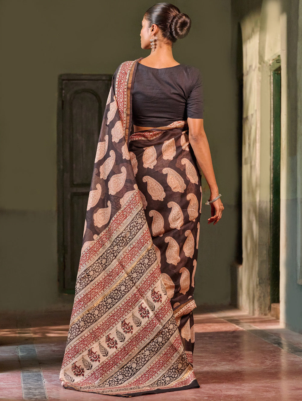 Bagru Statements: Hand Block Printed Chanderi Saree - Shah Gul