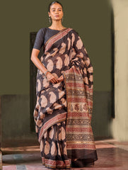 Bagru Statements: Hand Block Printed Chanderi Saree - Shah Gul