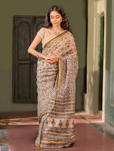 Bagru Statements: Hand Block Printed Kota Doria Saree - Moonstone