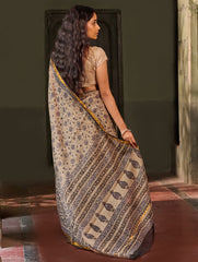 Bagru Statements: Hand Block Printed Kota Doria Saree - Moonstone