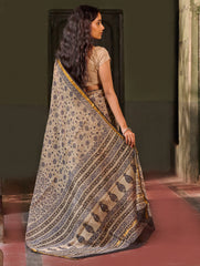 Bagru Statements: Hand Block Printed Kota Doria Saree - Moonstone