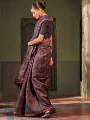 Ajrakh Elegance.Exclusive Hand Block Printed Chanderi Saree - Raat Rani