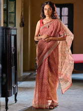 Bagru Statements: Hand Block Printed Kota Doria Saree -Ornate Drops