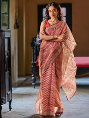 Bagru Statements: Hand Block Printed Kota Doria Saree -Ornate Drops