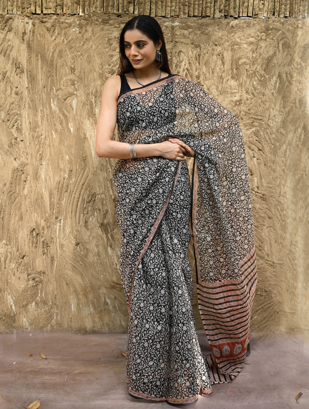 Bagru Statements : Hand Block Printed Kota Doria Saree - Vanshika