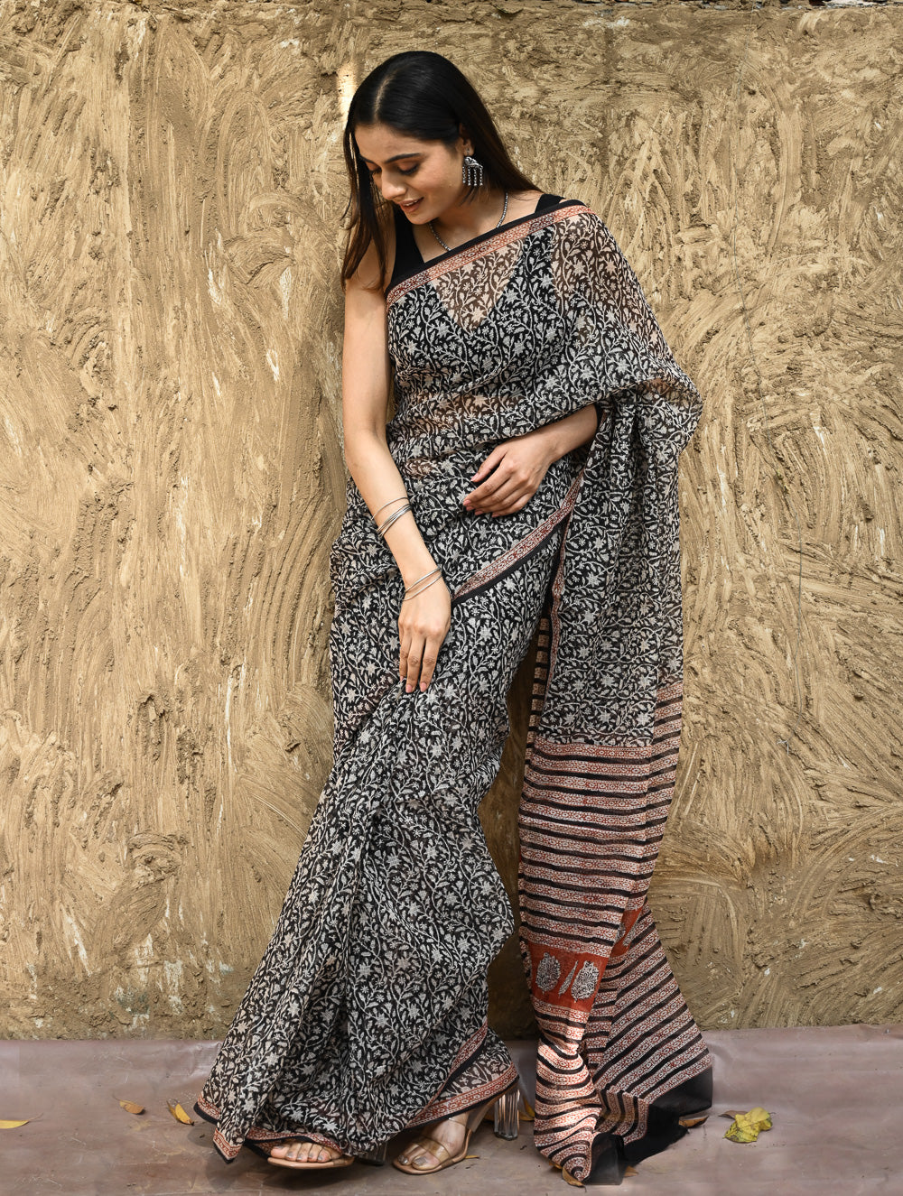Bagru Statements : Hand Block Printed Kota Doria Saree - Vanshika