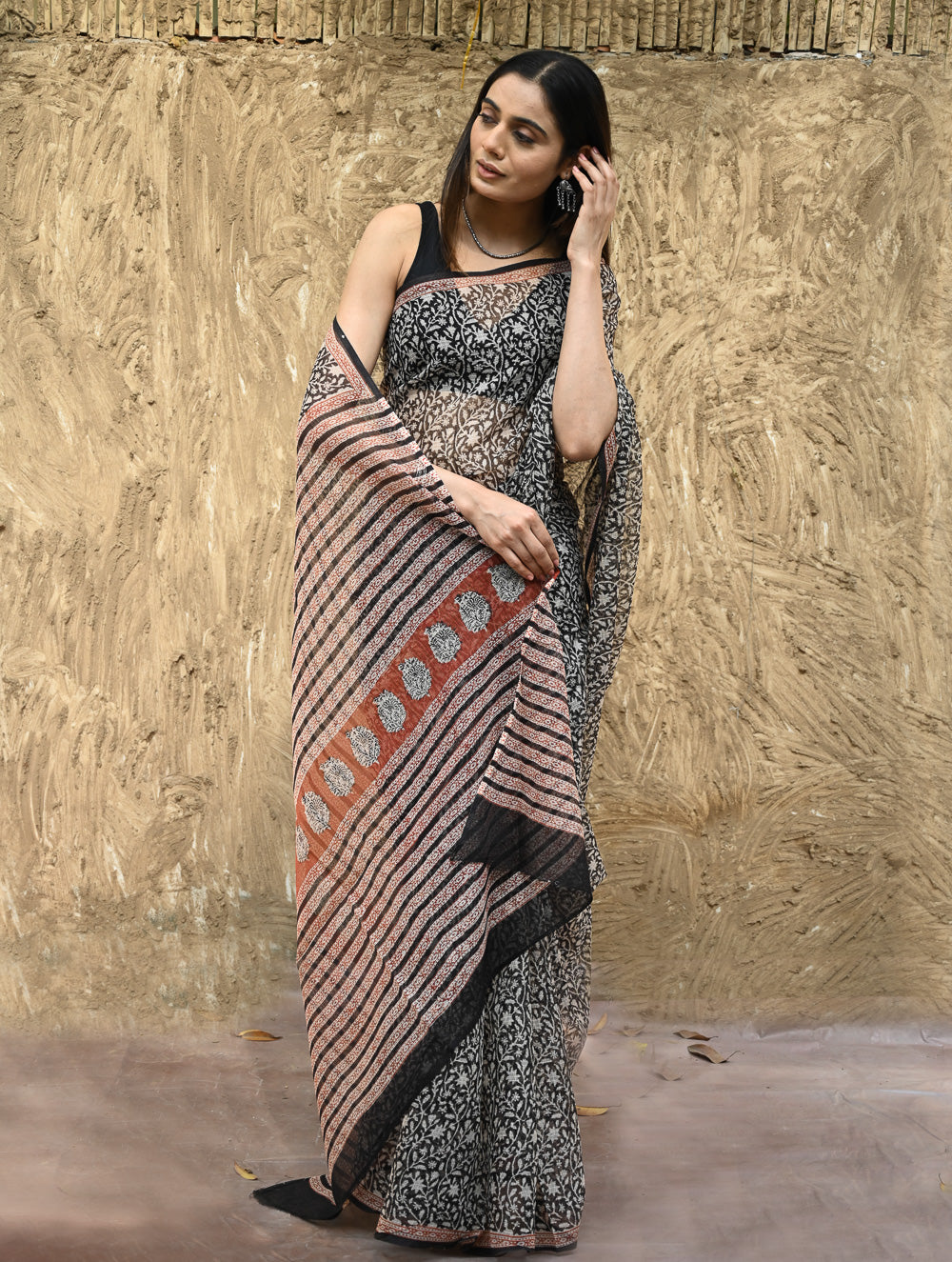 Bagru Statements : Hand Block Printed Kota Doria Saree - Vanshika
