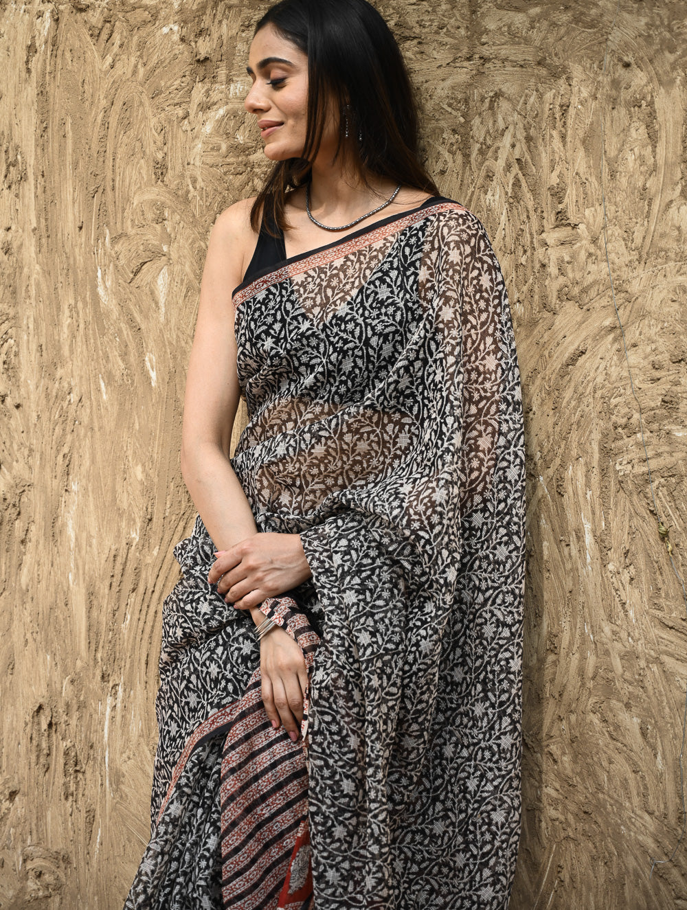 Bagru Statements : Hand Block Printed Kota Doria Saree - Vanshika