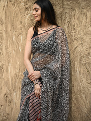 Bagru Statements : Hand Block Printed Kota Doria Saree - Vanshika