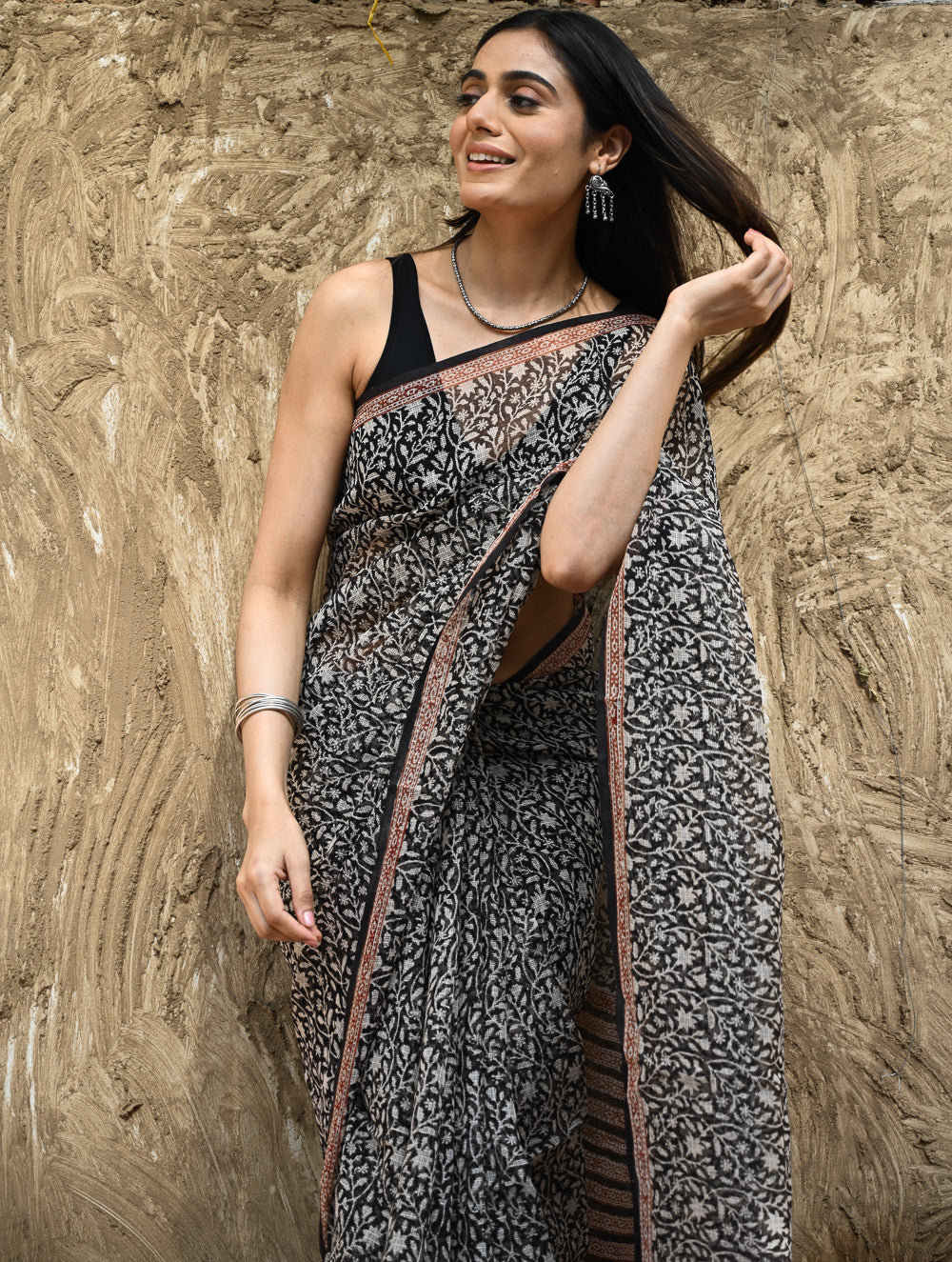 Bagru Statements : Hand Block Printed Kota Doria Saree - Vanshika