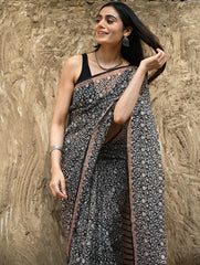 Bagru Statements : Hand Block Printed Kota Doria Saree - Vanshika