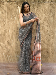 Bagru Statements : Hand Block Printed Kota Doria Saree - Vanshika