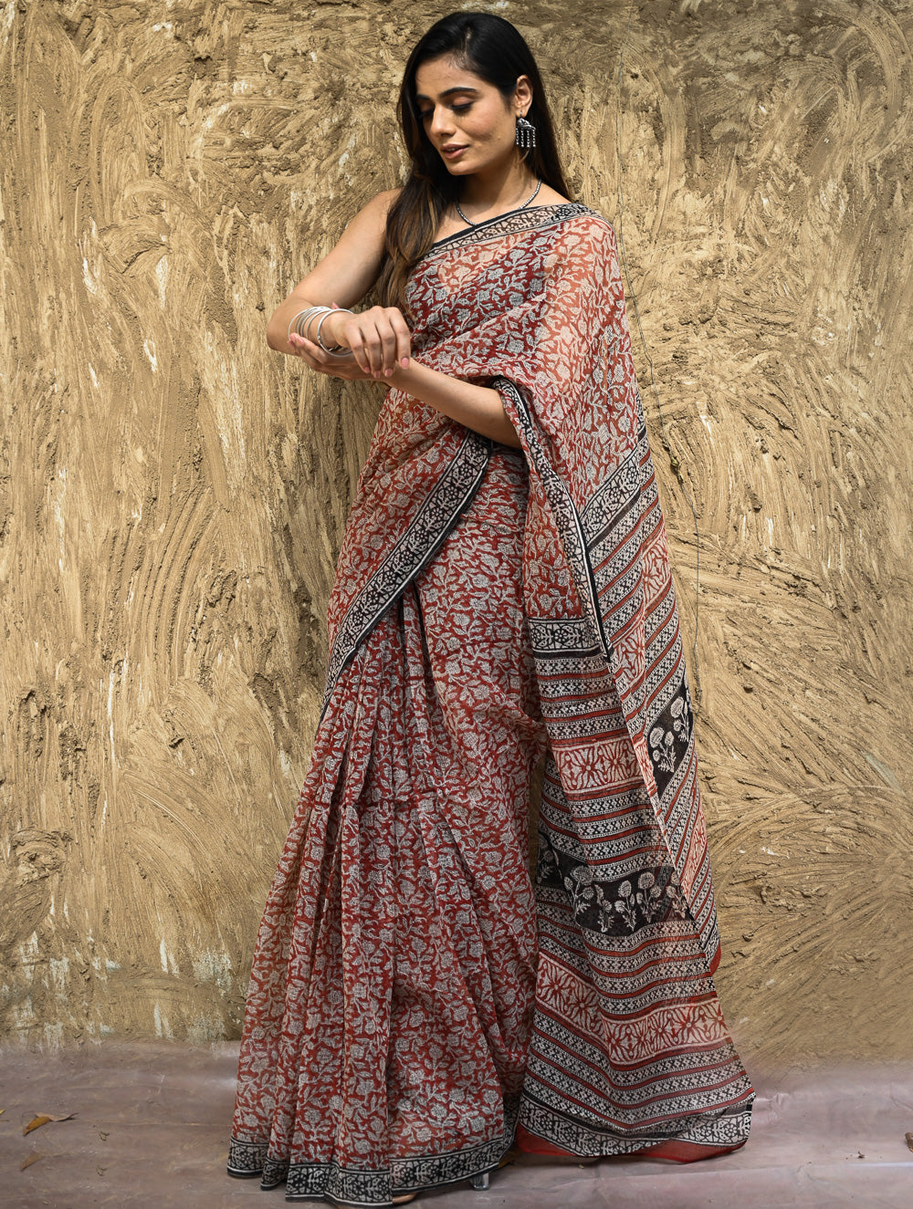 Bagru Statements : Hand Block Printed Kota Doria Saree - Kusum Rekha