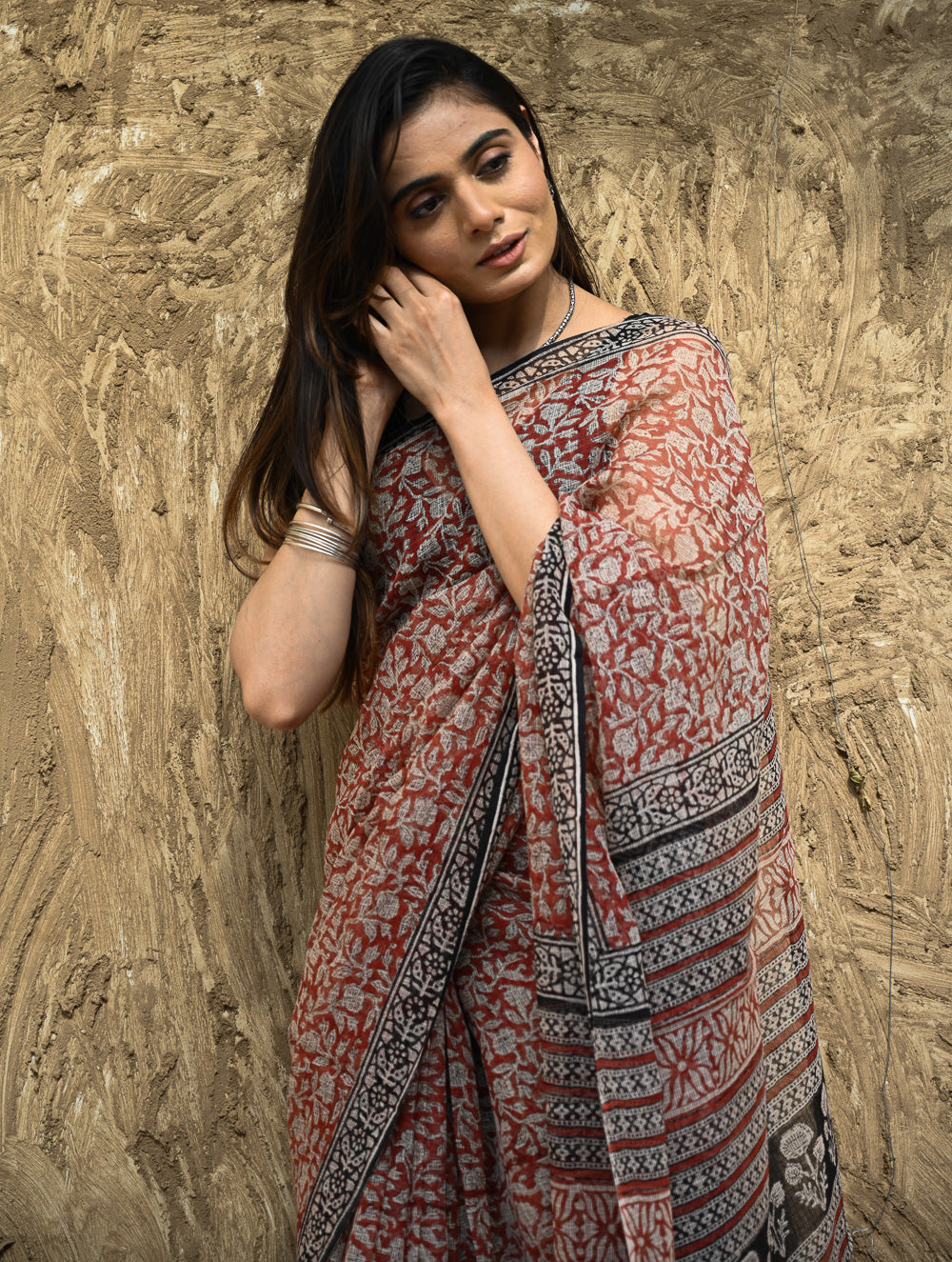 Bagru Statements : Hand Block Printed Kota Doria Saree - Kusum Rekha