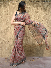 Bagru Statements : Hand Block Printed Kota Doria Saree - Kusum Rekha