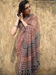 Bagru Statements : Hand Block Printed Kota Doria Saree - Kusum Rekha