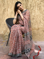 Bagru Statements : Hand Block Printed Kota Doria Saree - Kusum Rekha
