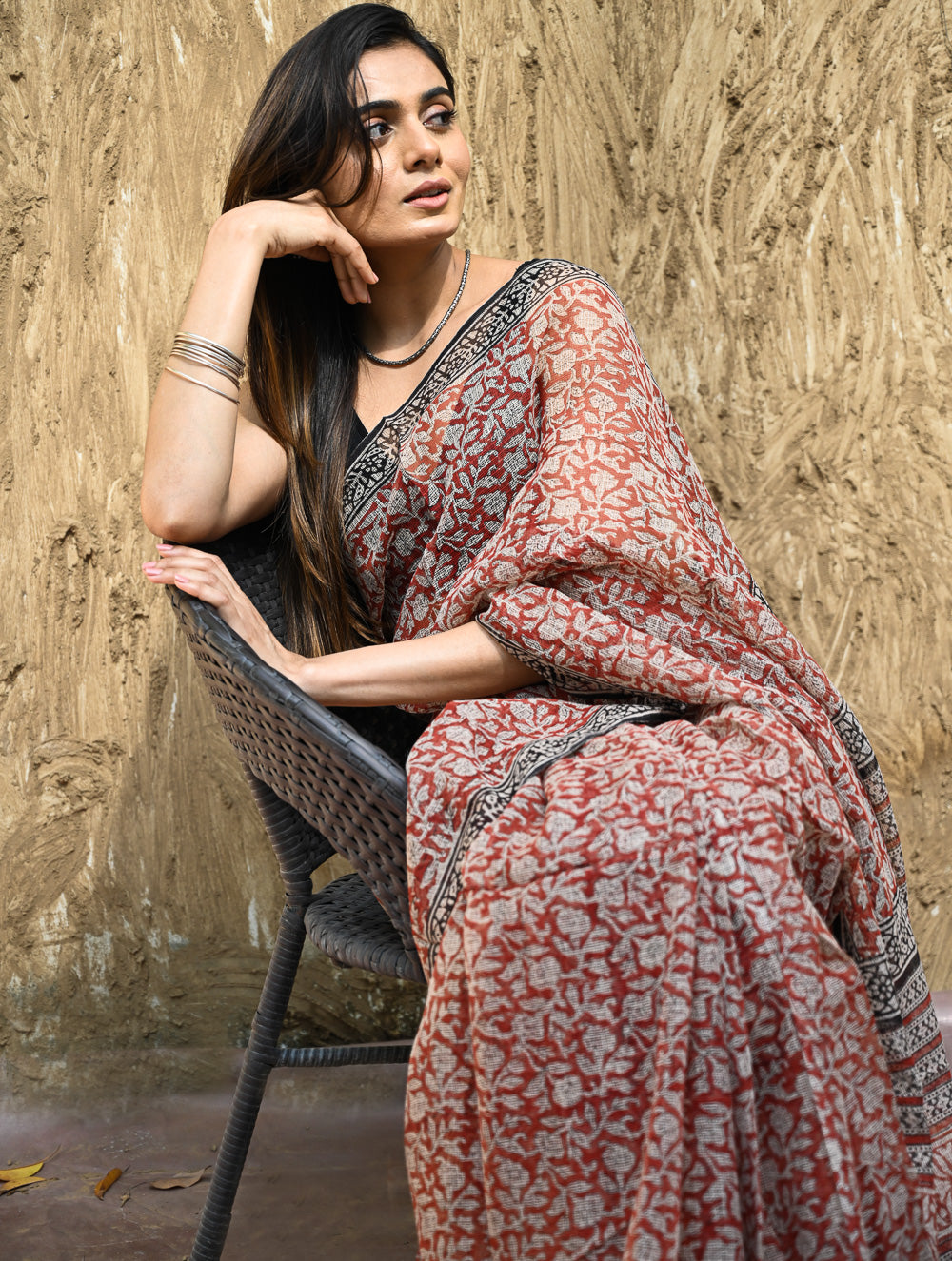 Bagru Statements : Hand Block Printed Kota Doria Saree - Kusum Rekha