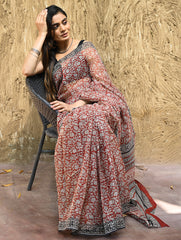 Bagru Statements : Hand Block Printed Kota Doria Saree - Kusum Rekha