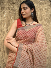 Bagru Statements : Hand Block Printed Kota Doria Saree - Vanshika