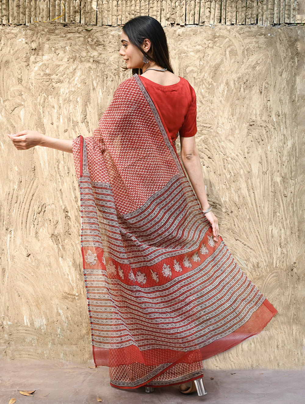 Bagru Statements : Hand Block Printed Kota Doria Saree - Kusuma Dhara