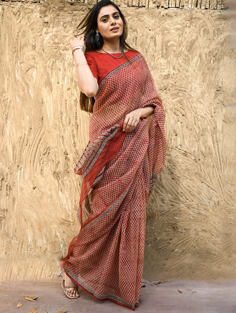 Bagru Statements : Hand Block Printed Kota Doria Saree - Kusuma Dhara