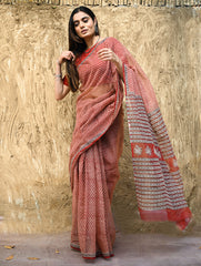 Bagru Statements : Hand Block Printed Kota Doria Saree - Kusuma Dhara