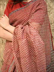 Bagru Statements : Hand Block Printed Kota Doria Saree - Kusuma Dhara