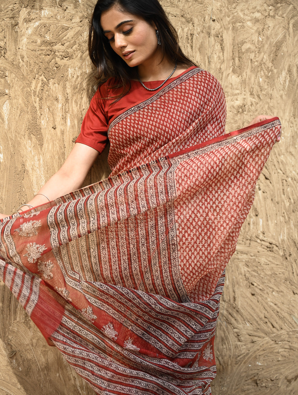 Bagru Statements : Hand Block Printed Kota Doria Saree - Kusuma Dhara