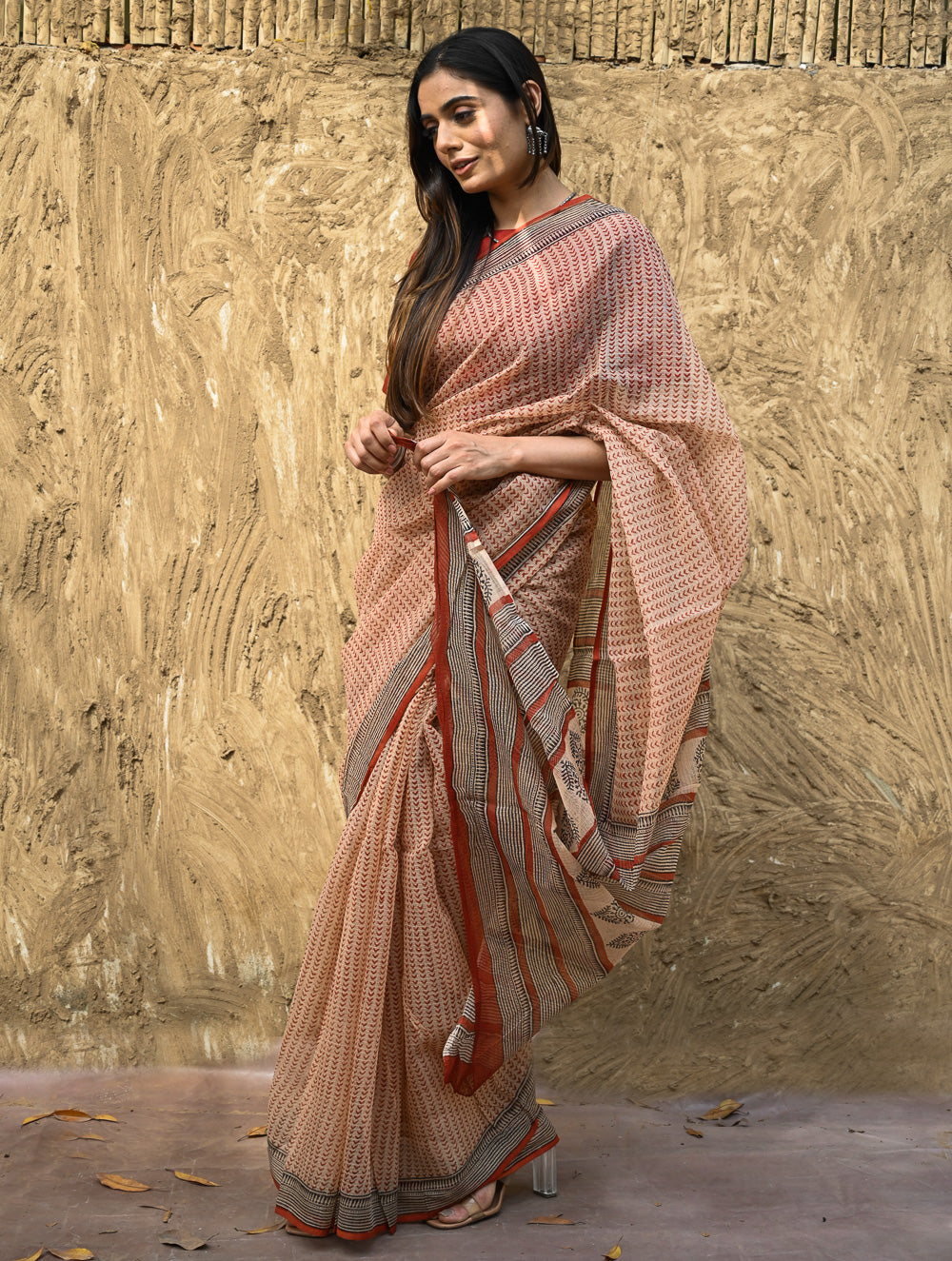Bagru Statements : Hand Block Printed Kota Doria Saree - Aruni Rekha
