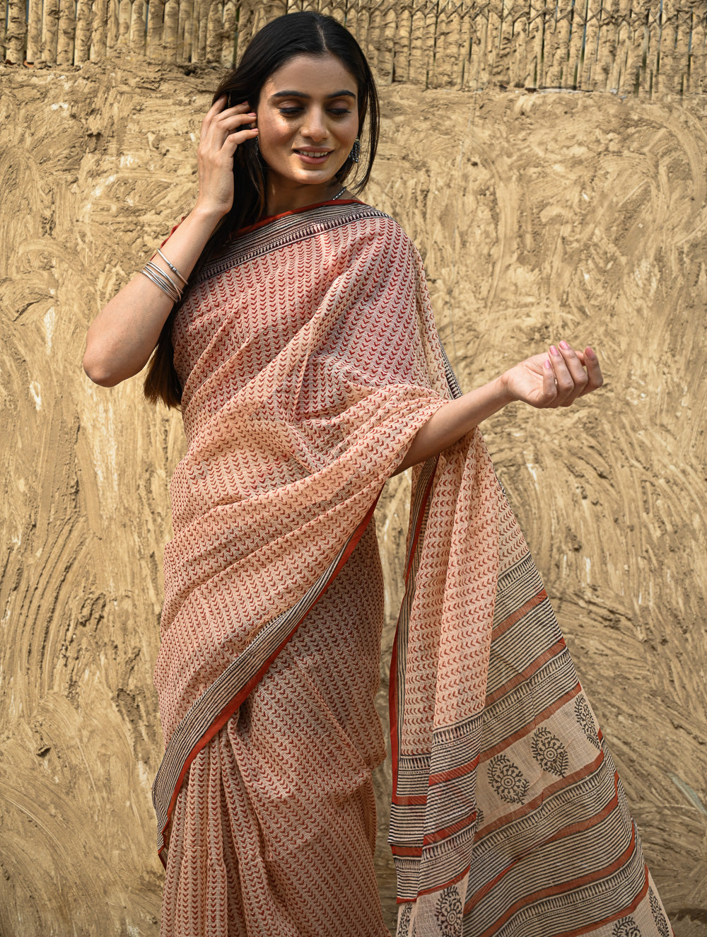 Bagru Statements : Hand Block Printed Kota Doria Saree - Aruni Rekha