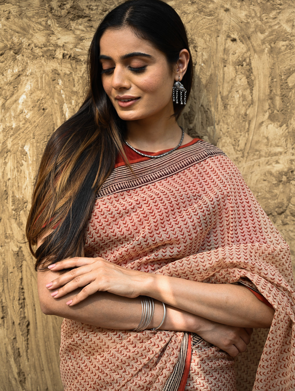 Bagru Statements : Hand Block Printed Kota Doria Saree - Aruni Rekha