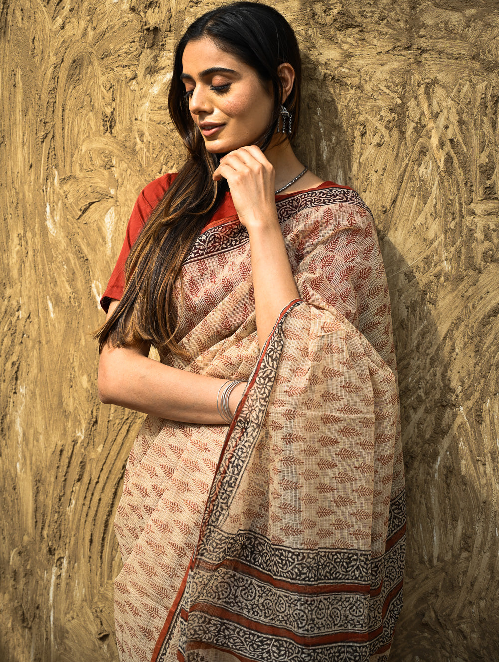 Bagru Statements : Hand Block Printed Kota Doria Saree - Mridu Pallav