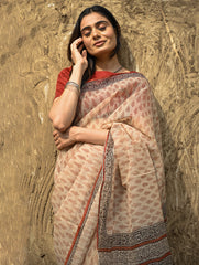 Bagru Statements : Hand Block Printed Kota Doria Saree - Mridu Pallav