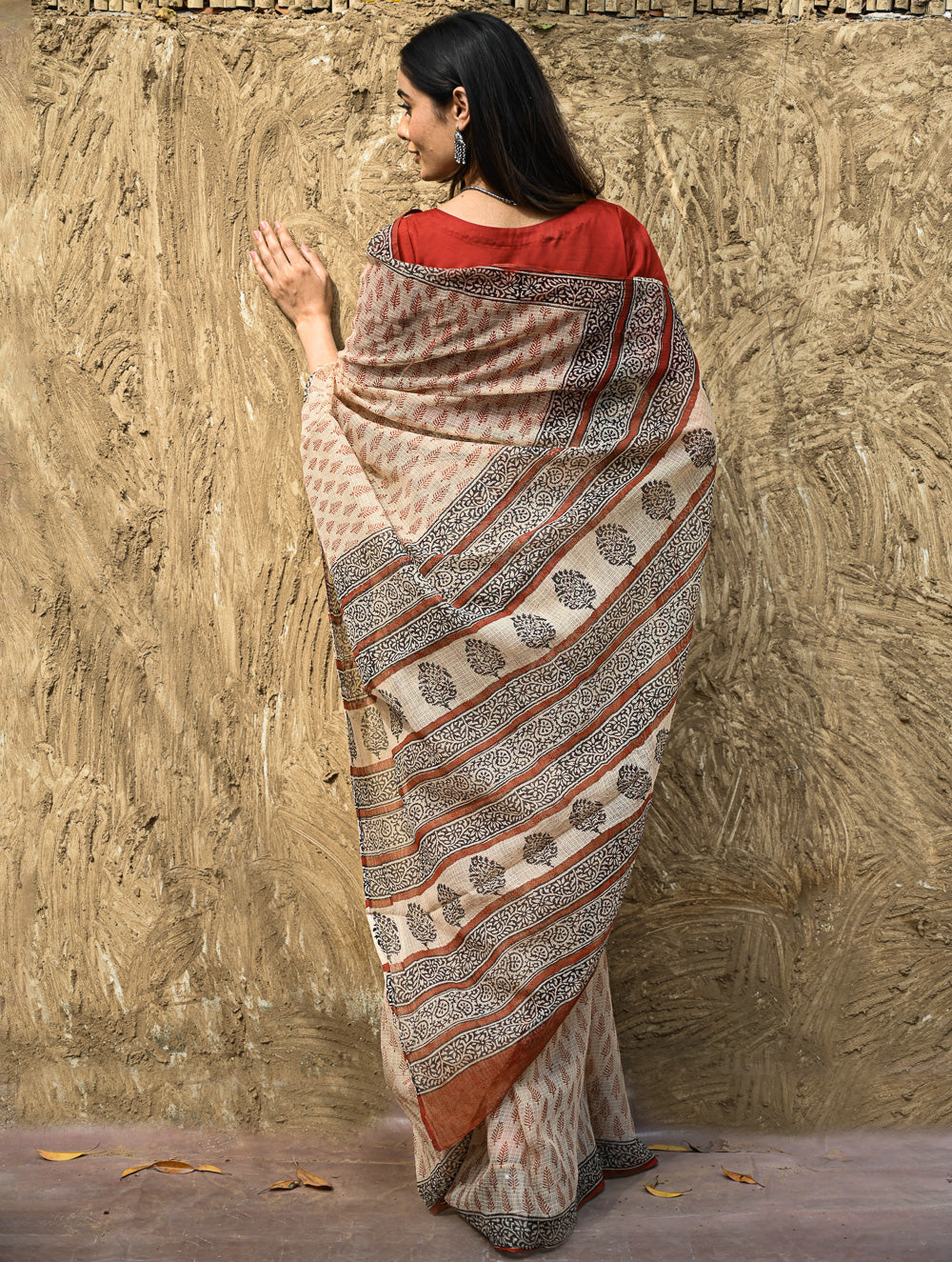 Bagru Statements : Hand Block Printed Kota Doria Saree - Mridu Pallav